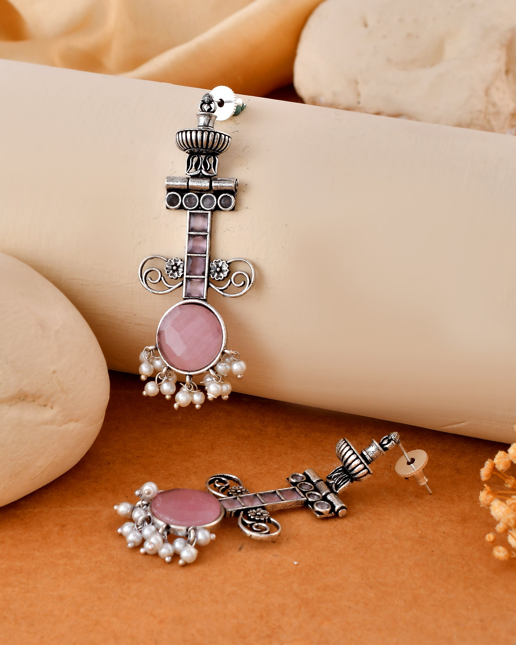 Blush Elegance Pink Dandiya Earrings